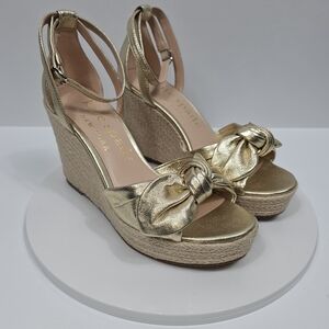 NIB Kate Spade Tianna Metallic Gold Leather Platform Wedge Sandals Size 8.5 B